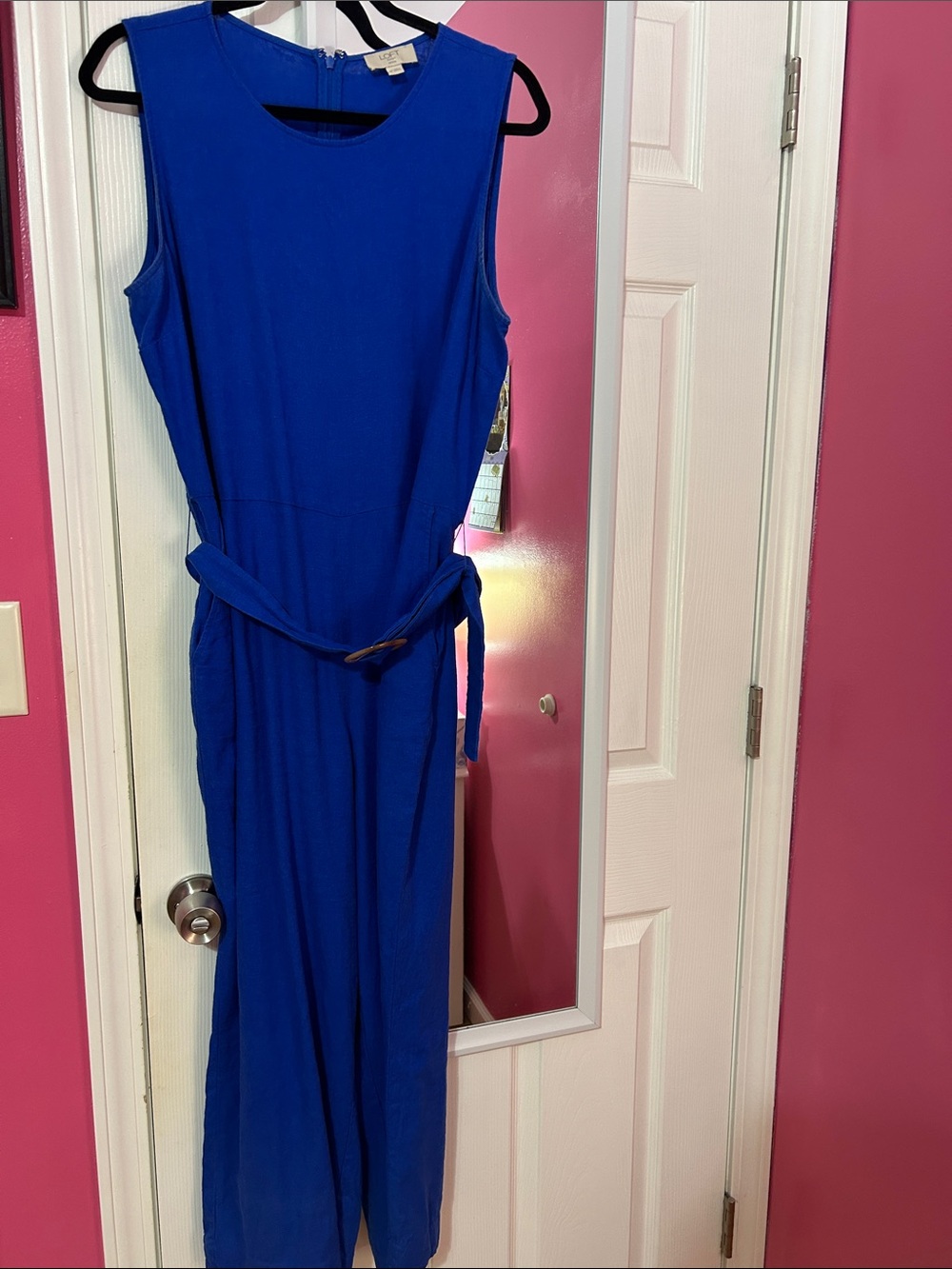 LOFT Sleeveless Cobalt Blue Belted Jumpsuit